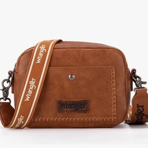 Wrangler Cognac Faux Leather Crossbody Bag Guitar Strap Western Boho